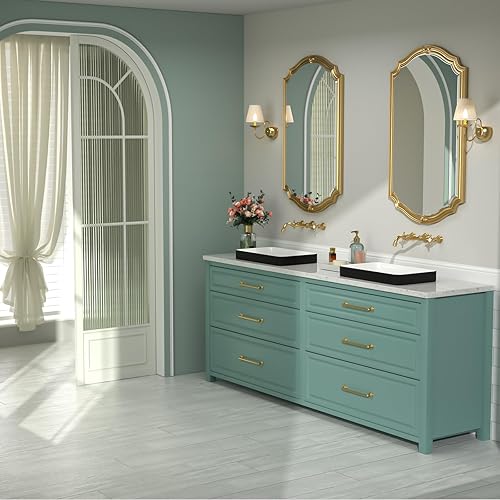 Miniatura 15 de Fregadero de baño de porcelana de cerámica rectangular de 24 x 14 pulgadas sobre mostrador, lavabo de arte blanco y negro Blanco