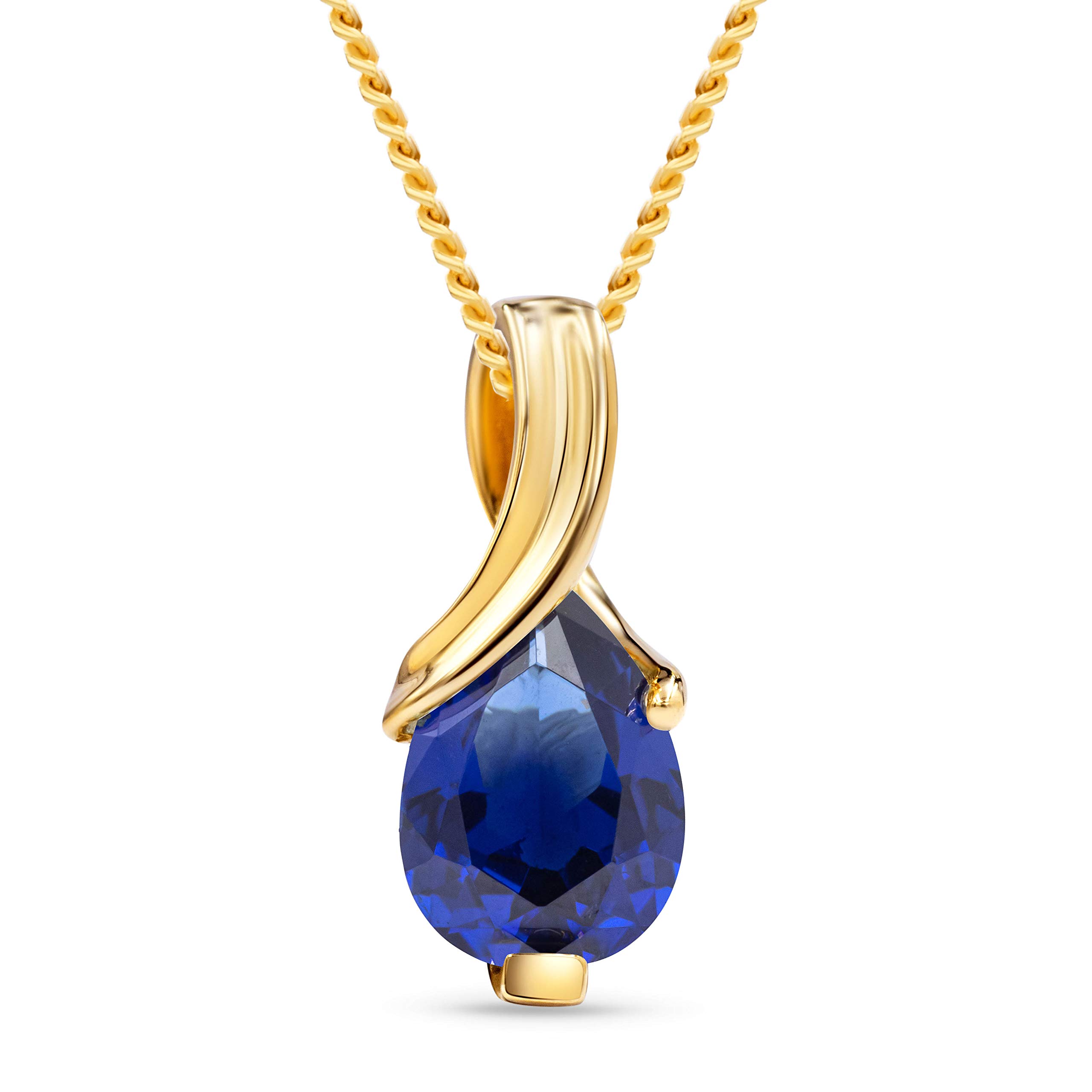MIORE Collar Mujer con Zafiro en Forma de gota. Colgante de Oro Amarillo de 14KT 585 - Cadena de 45 cm en Plata de Ley 925 Dorados en Oro de 18KT - Joya Hipoalergénica.