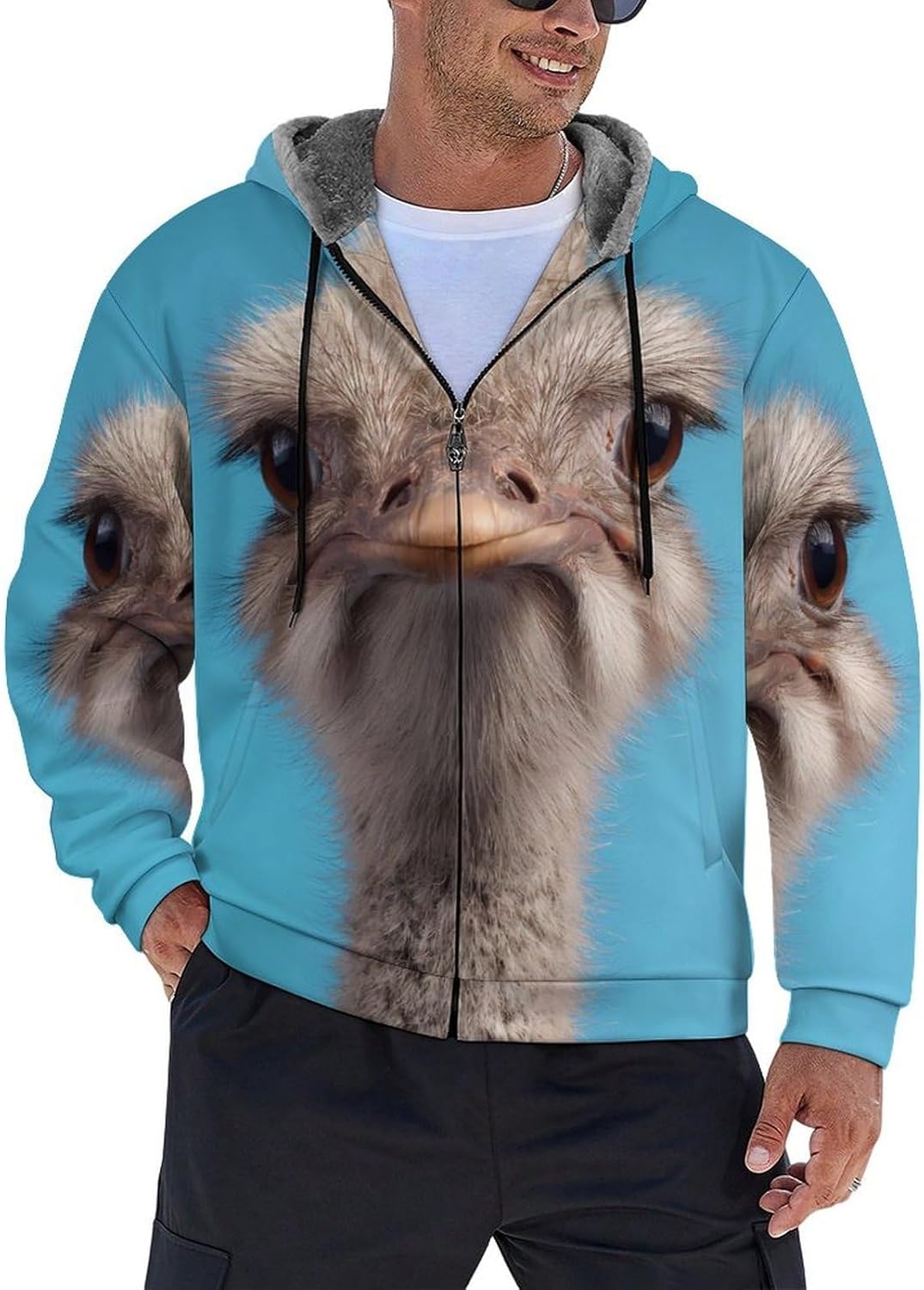 Ostrich Men's Hooded Coat Fleece Lining Sweatshirt Zip Up Jacket Warm Hoodie
