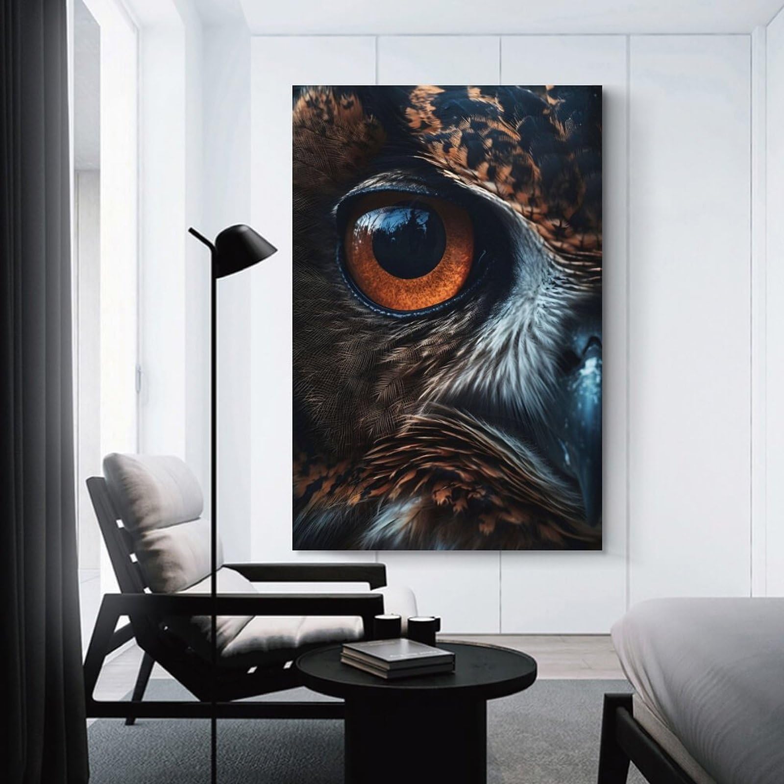 Junmoney Unframe-Close-Up Owl Eye Canvas Wall Art Close-Up Owl Eye, 20X30inch(50X75cm), For Living Room, Bedroom, Office Or Hallway, Decorative Artwork With Broad Appeal