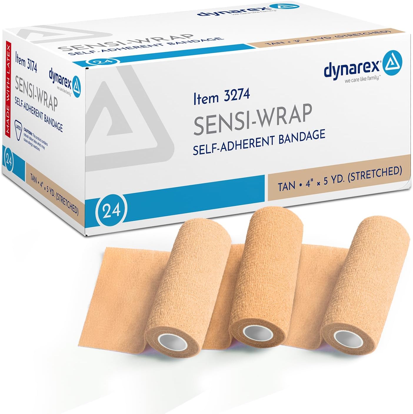 Sensi-Wrap Self-Adhesive Bandages, 18-Pack, 4" x 5 Yards, Tan, Latex, Colored Elastic Cohesive Athletic Tape, Tattoo Grip & Vet Wrap