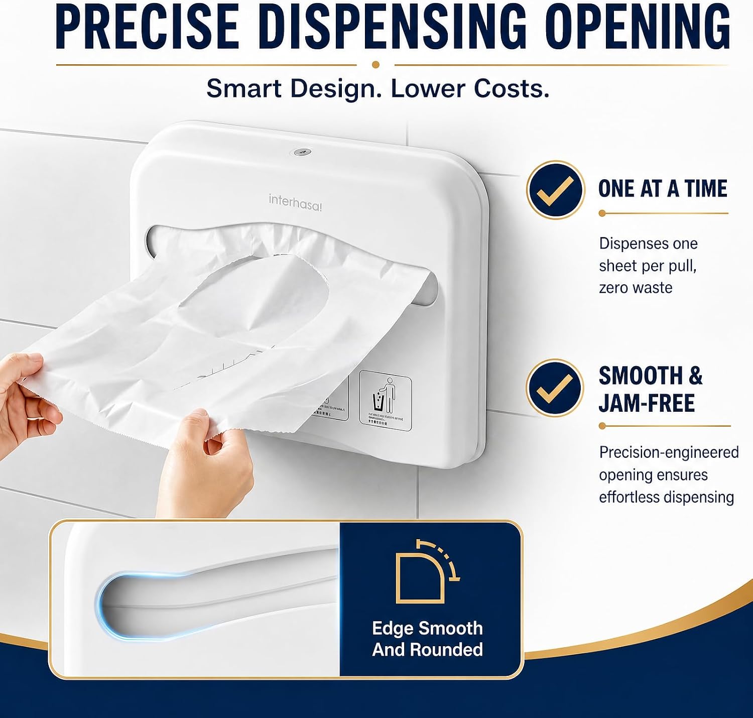 Commercial Toilet Seat Cover Dispenser Wall Mounted No Drilling Toilet Tissue Cover Holder with Key Lock & Keyless Access, High Impact ABS Plastic for Public Restrooms (White)