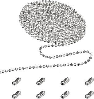 #10 Beaded Ball Chain (4.5mm) - 16.4 Feet Stainless Steel Bead Pull Chain & 8pcs Connector Clasps for Window Roller Chain, Dog Tag Chain, Fan Pull Chain, DIY Projects, Plumbing and Equipment Labeling - Buy now