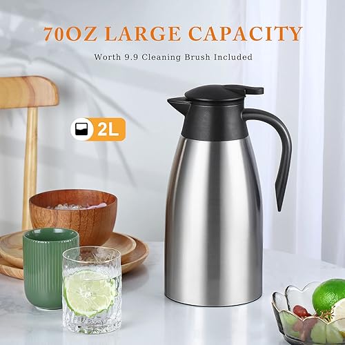 Miniatura 2 de WELLCHE - Jarra térmica de café para mantener el calor de acero inoxidable de 70 onzas termo de vacío aislado grande de doble pared retención de