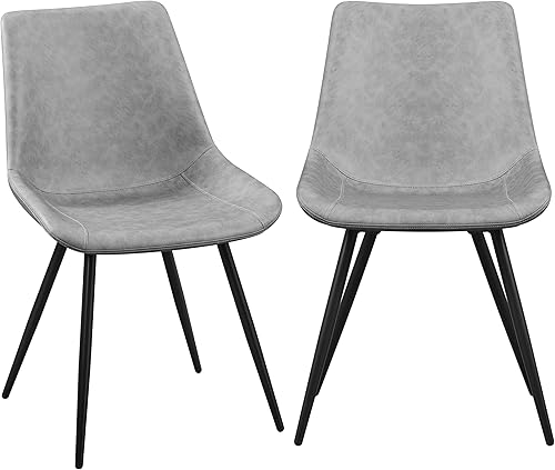 Yaheetech Juego de 2 sillas de comedor modernas tapizadas, de piel sintética, sillas de cocina de mediados de siglo con patas de metal para comedor