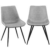 Yaheetech Dining Chairs Set of 2 Mid Century Modern Kitchen Chairs Gray | Faux Leather Upholstered Dining Room Chairs with Metal Legs and Curved Backrest, Armless Side Chairs for Kitchen Living Room Grey Set of 2