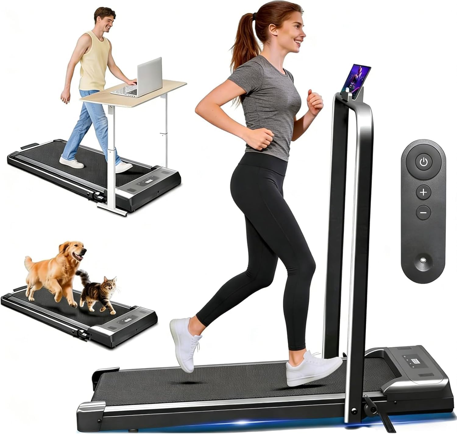 Foldable Treadmill, 300 lb Capacity Walking Pad 2.5HP Under Desk, Portable Treadmill for Home and Office, 2 in 1 with Remote Control, LED Display