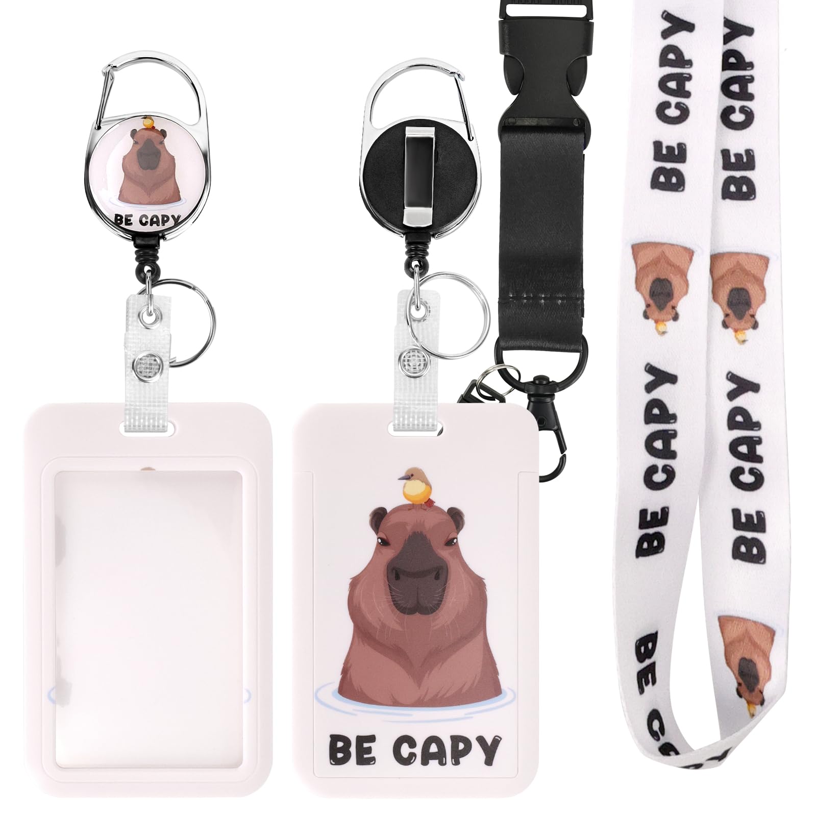 ID Badge Holder with Detachable Lanyard, Retractable Badge Reel, Removable ID Tag Clip, Neck Lanyard (Capybara) — image 1