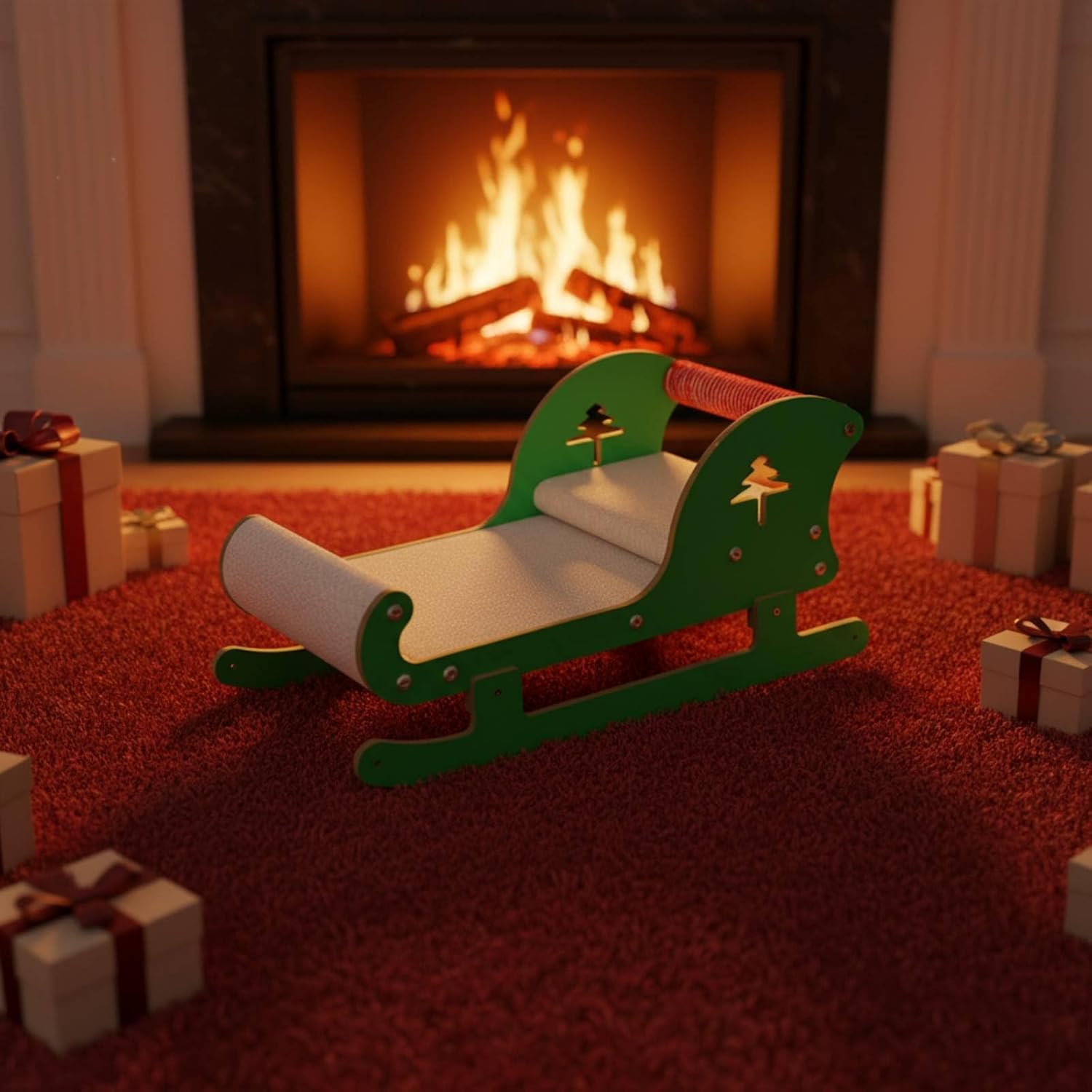 Christmas Sleigh Cat Scratcher Wear-Resistant Cat Scratching Lounger Stable Frame for Kittens