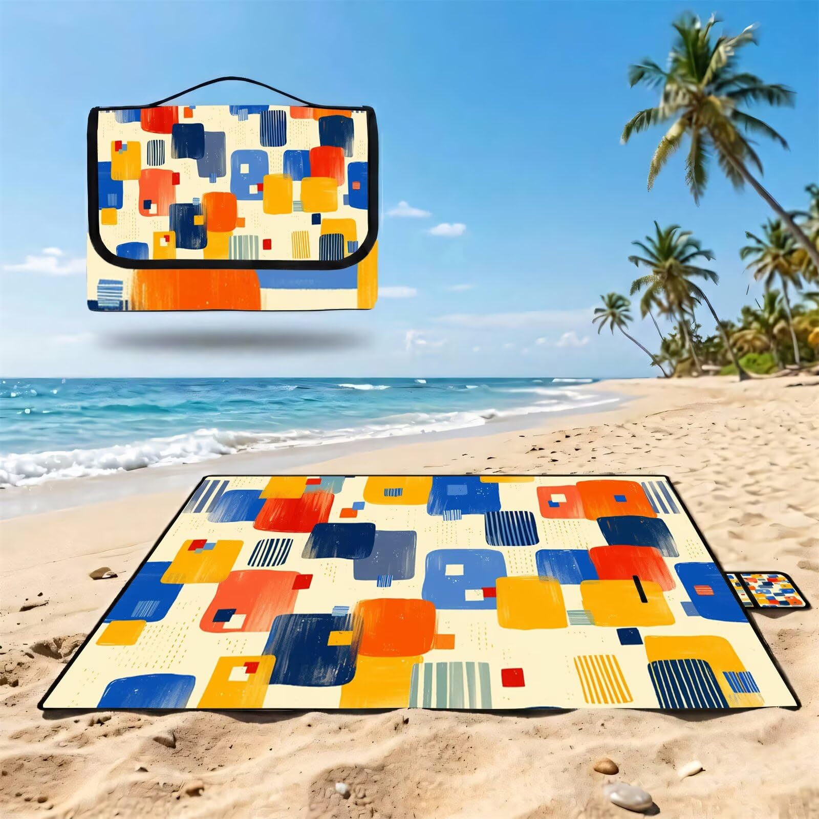 Couverture de Pique-Nique Grande 200x300cm,Outdoor Couverture Imperméable,Pliable Tapis de Plage Dos en PVC Anti-Sable,Picnic Blanket pour Camping Accessoires,Jardin,Parc,Famille - Crème,orange UZ-590
