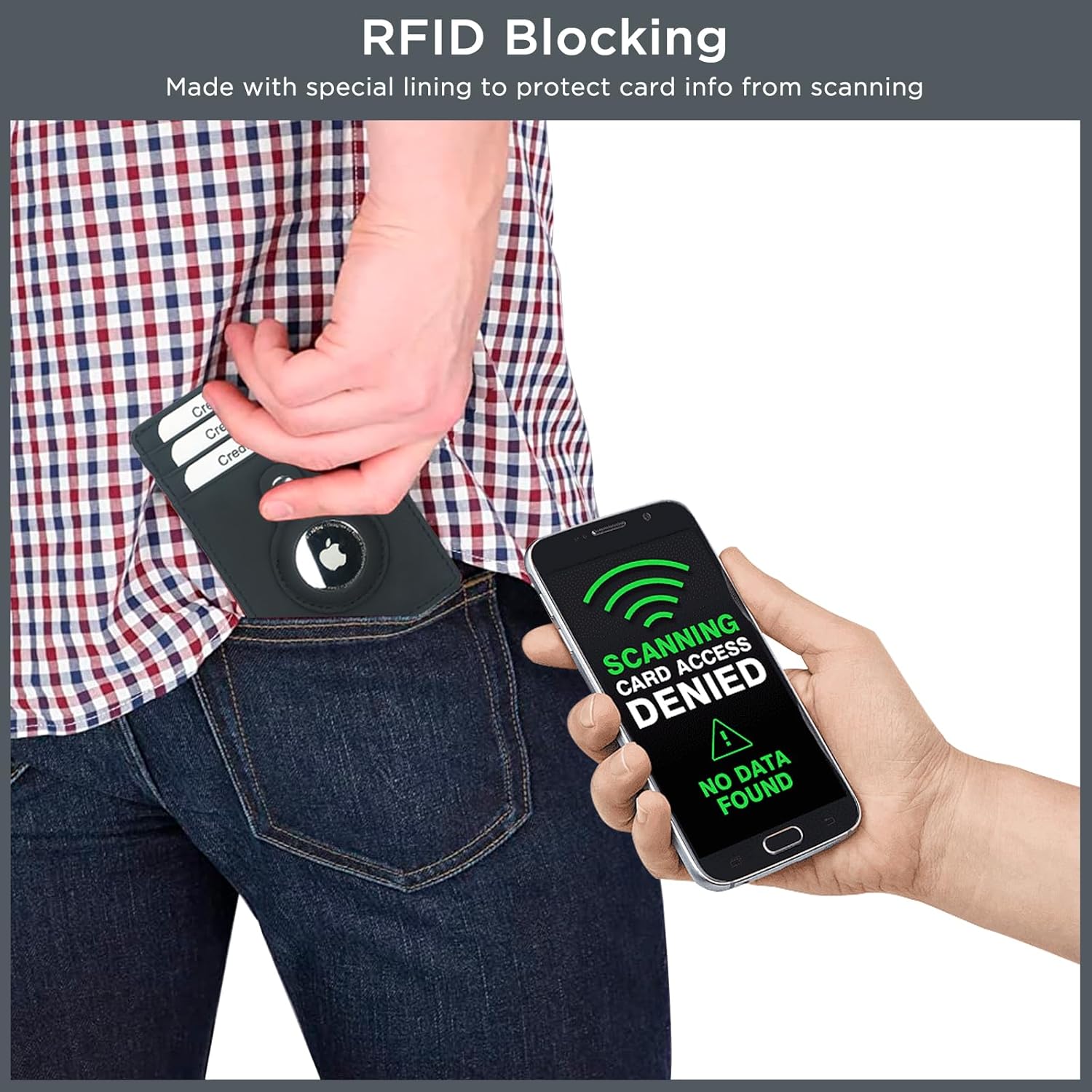 Full Grain Leather Wallet for Men, Magnet Money Clip with AirTag Holder, Front Pocket RFID Blocking Card Holder (Black) - Image 5