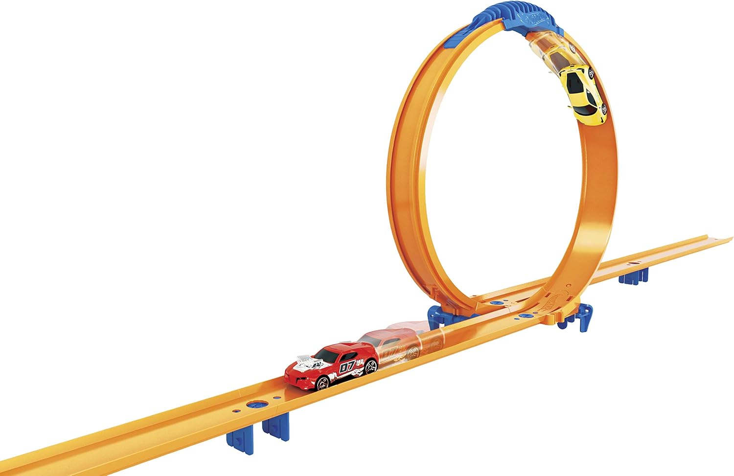 Hot Wheels track assembled with a loop