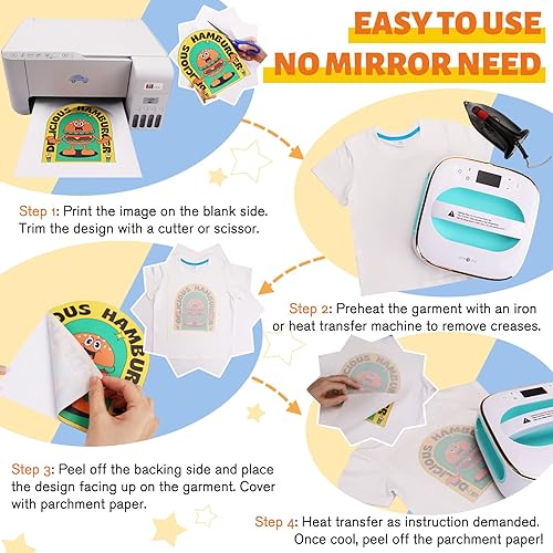 Miniatura 4 de HTVRONT Papel de transferencia de calor para camisetas  Paquete de 20 papeles de transferencia para planchar claro y oscuro, vinilo de transferencia