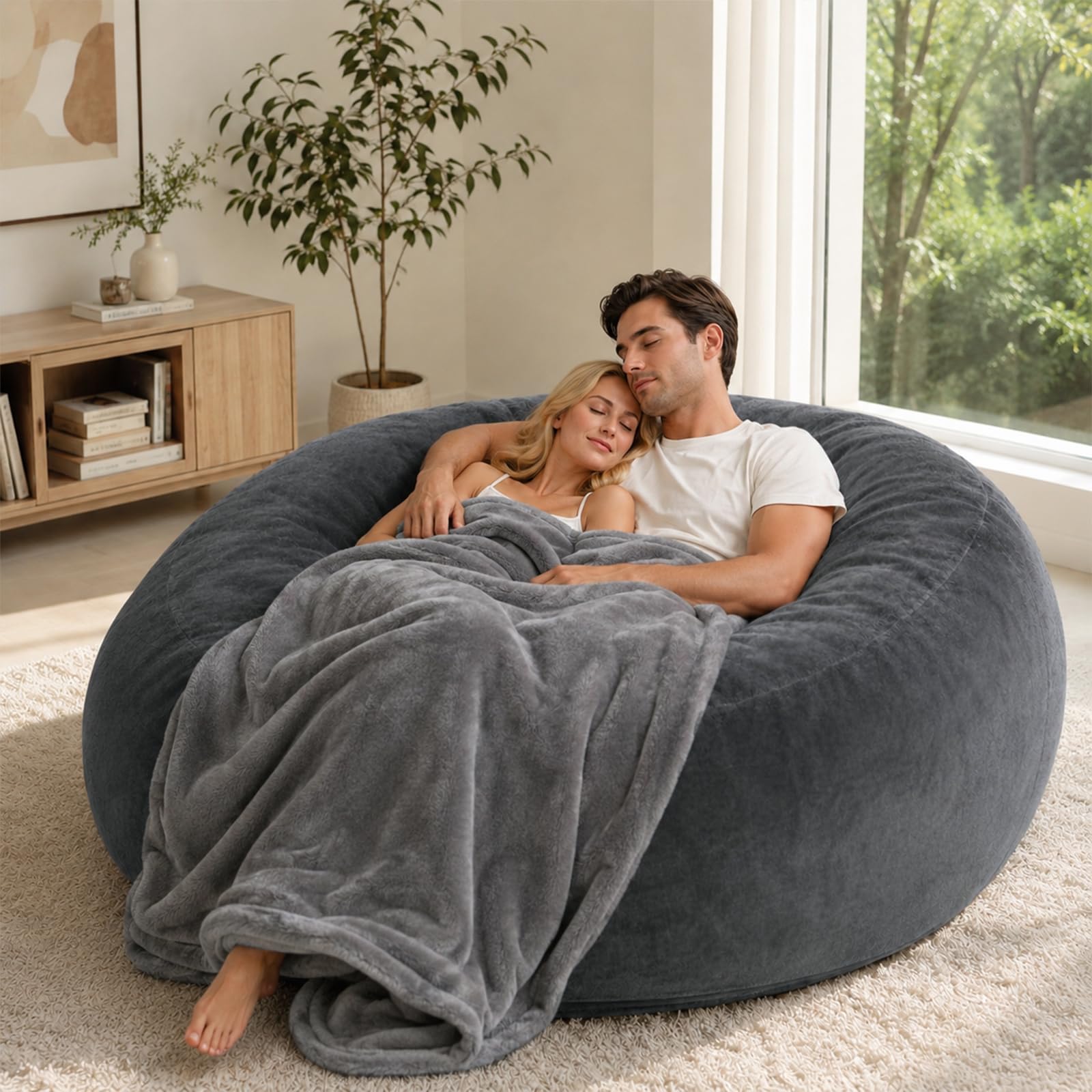 Big Bean Bag Chair 6Ft Memory Foam for Adults, Giant Lounge, Dark Grey