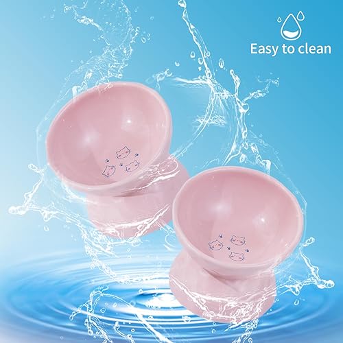 Miniatura 6 de OMAYKEY Cuencos elevados de cerámica para gatos, cuencos elevados inclinados para comida y agua, plato para mascotas para gatos y perros pequeños,