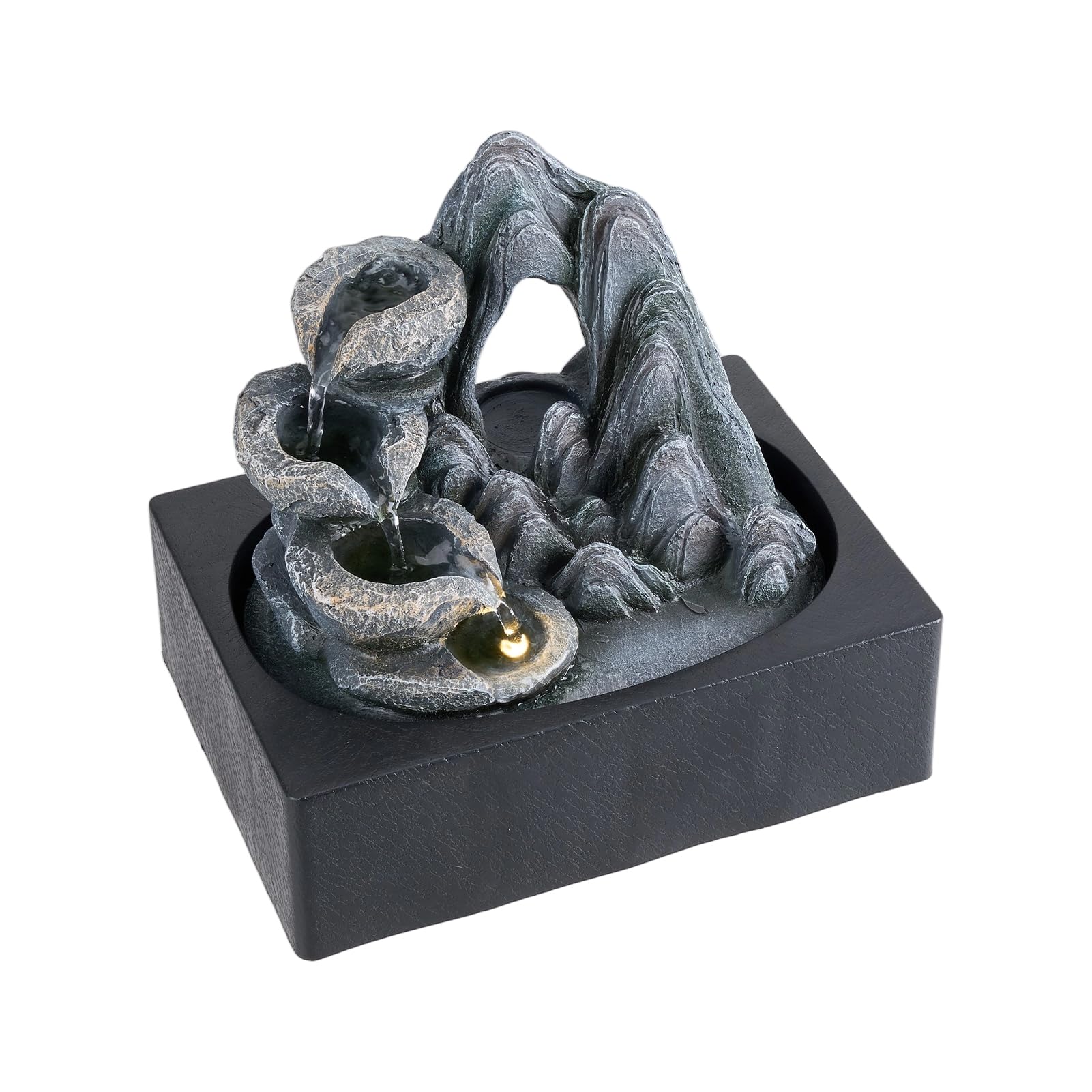BTGGG Indoor Water Fountain Arched Rockery Indoor Water Feature with with LED Light, Lifelike Layered Rockery Table Top Waterfall for Meditation Relaxation Home Decoration, 3 Pin UK Plug Included