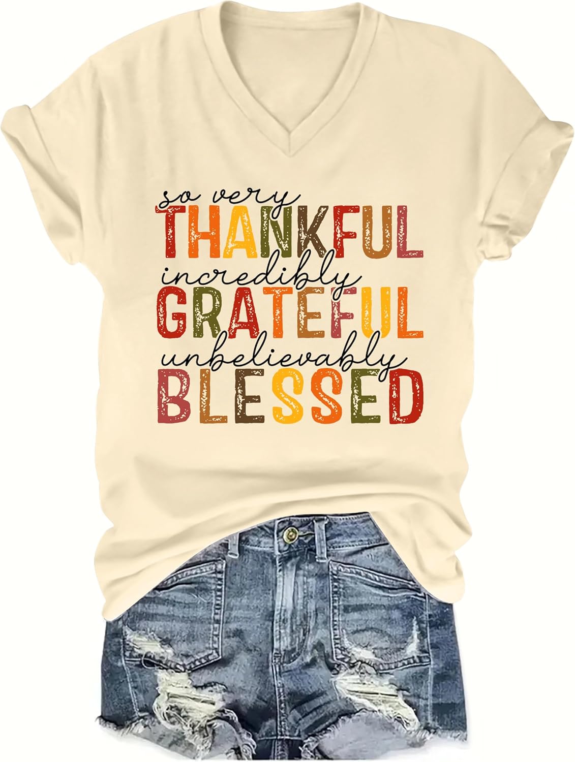 Thanksgiving Shirts for Women Thankful V Neck Shirt Family Thanksgiving Gifts Short Sleeve Tee Fall Top - Image 5