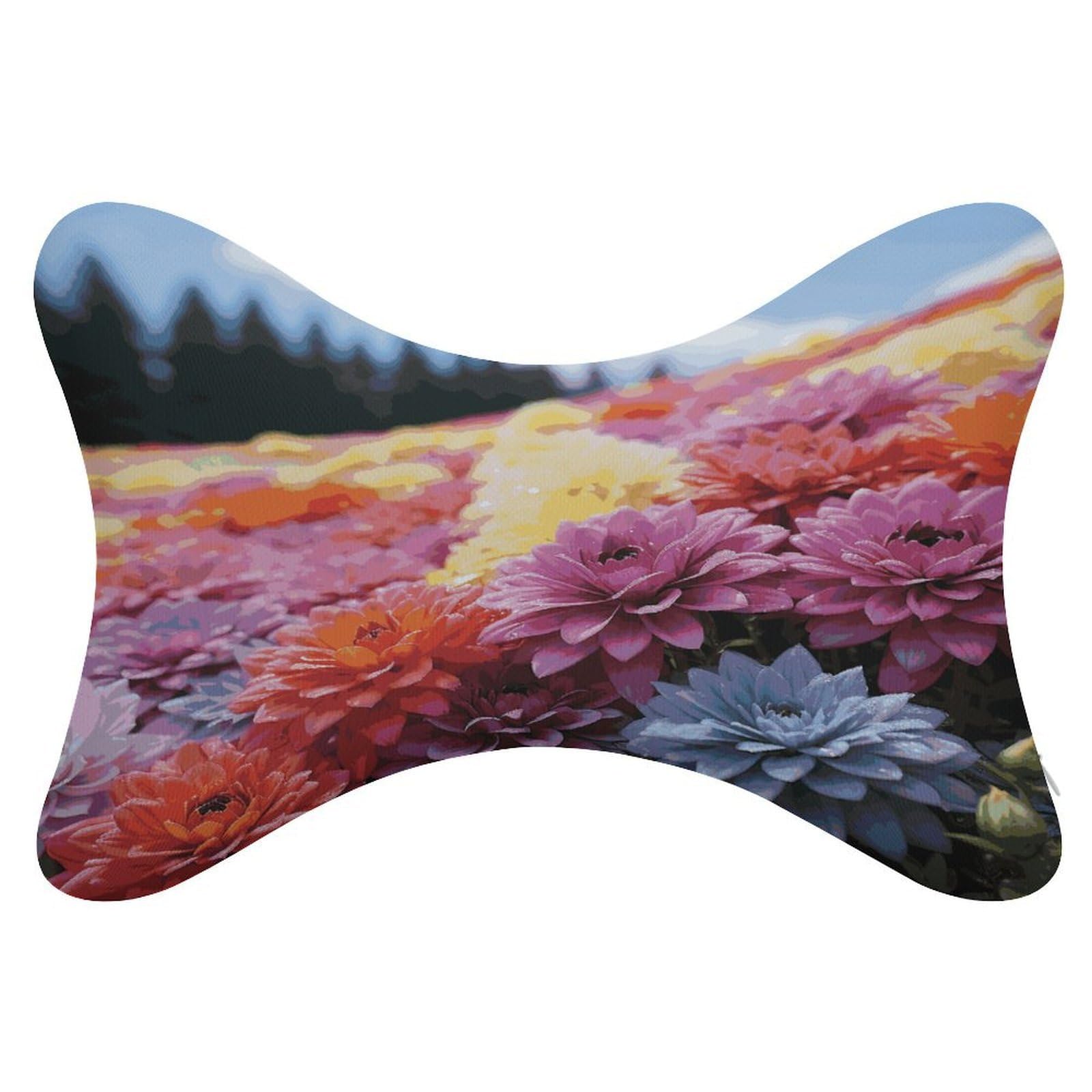FekiLoot Rainbow Flower Sea Car Headrest Set of 2,Softness Memory Foam Car Neck Pillow with Breathable Removable Cover Car Neck Support Pillow Ergonomic for Driving, Office