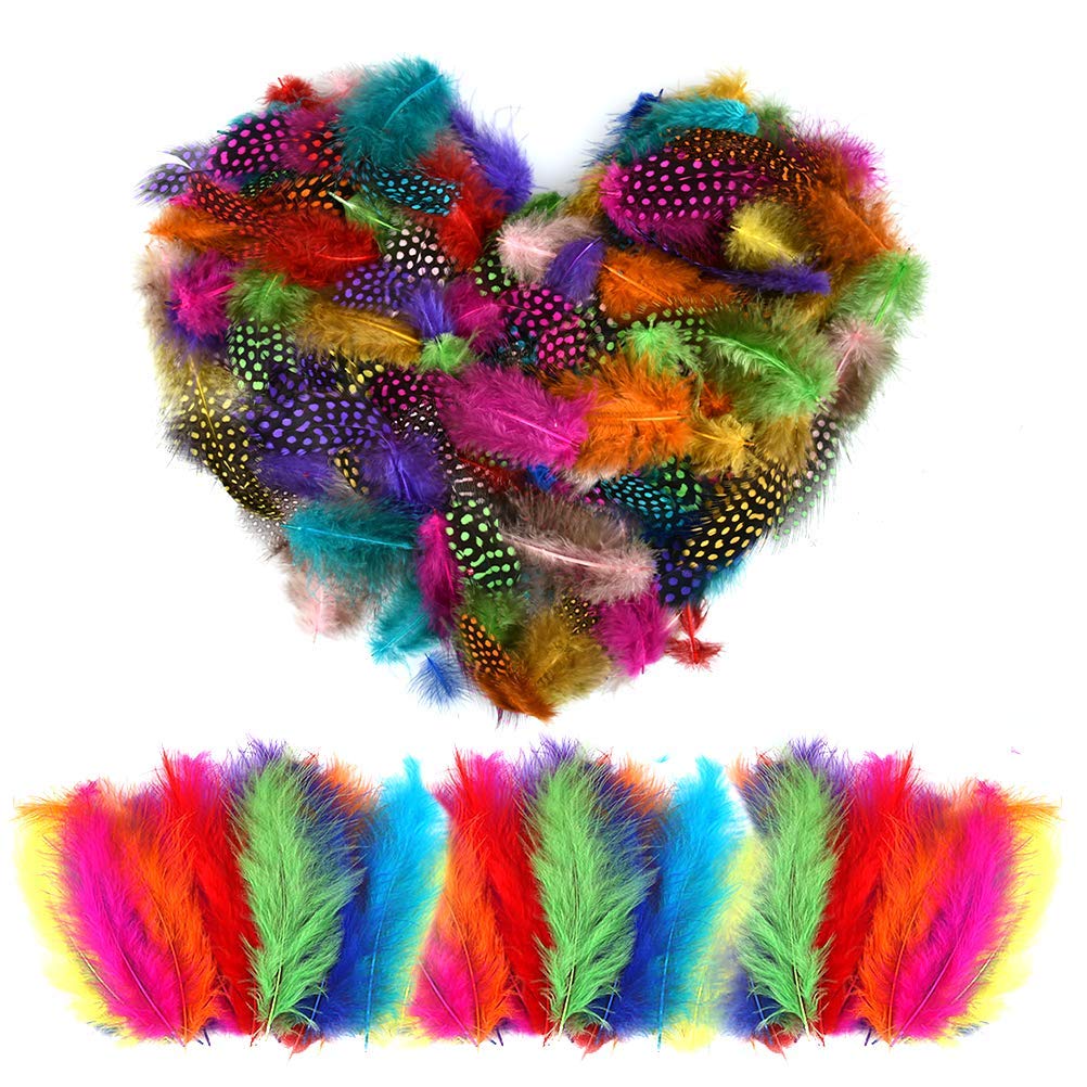 400Pcs Colorful Goose Feather, Craft Colourful Feathers, Spotted Feathers, Colourful Natural Feathers Craft for Decoration or Carnival, DIY Craft, Craft Feathers Mixed Decorate Accessories