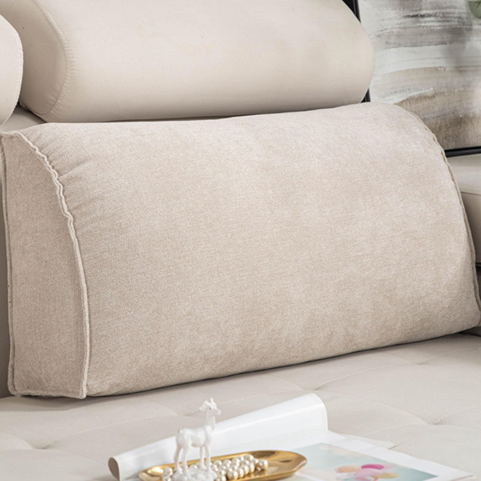 Coussin tête de lit triangulaire NEPHRA oreiller lecture coton blanc lavable