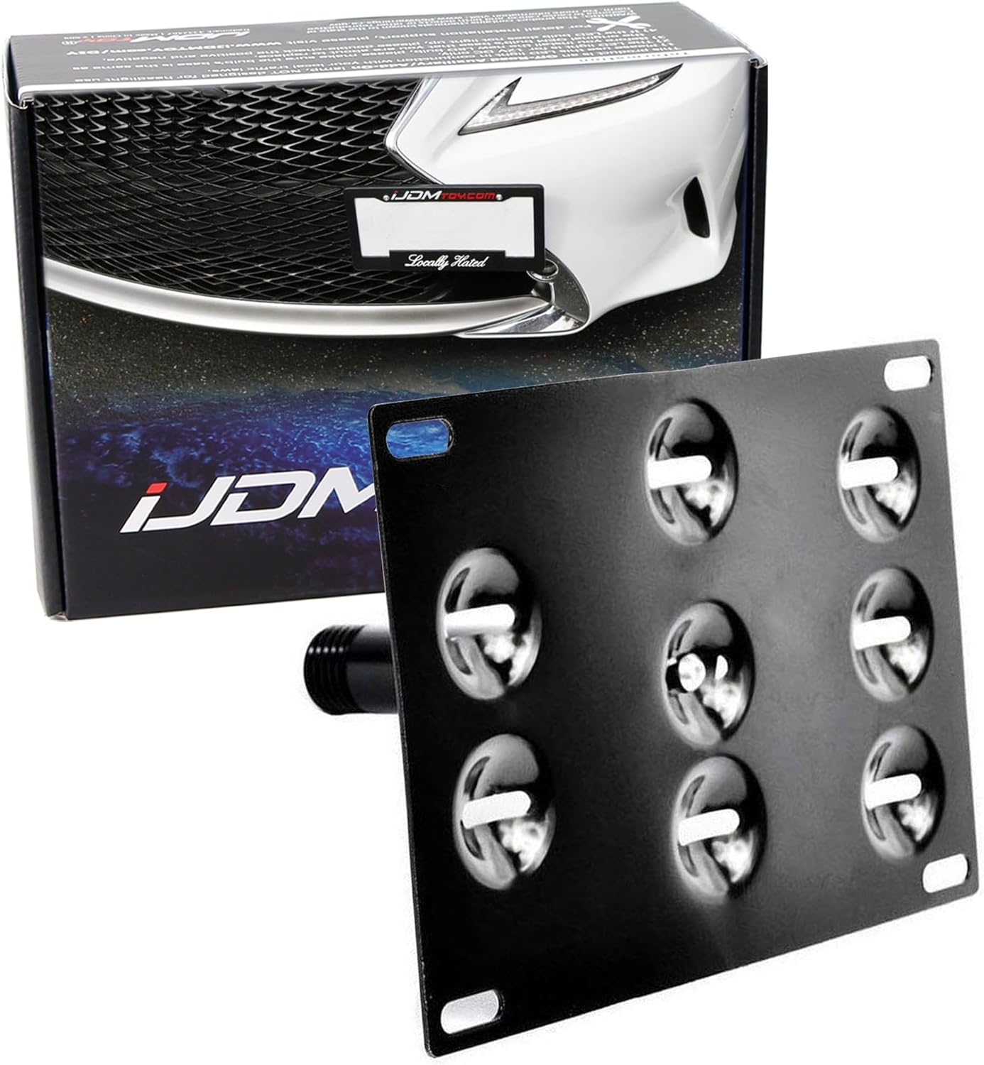 iJDMTOY No Drill Front Bumper Tow Hook License Plate Mounting Bracket Adapter Kit Compatible with Lexus ISF RC200t RC250 RC300 RC350 RC-F GS350 GS460 GS450h RX LS etc