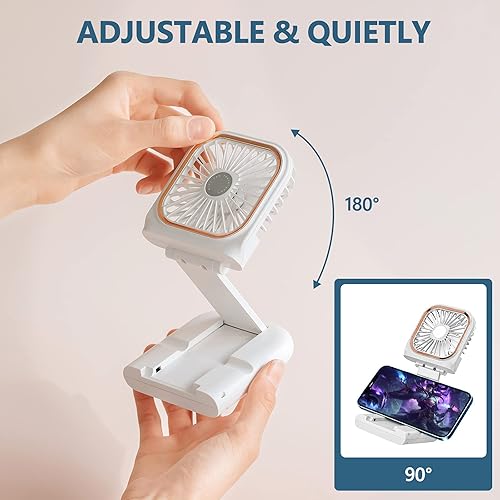 Miniatura 6 de Ventilador portátil de mano para collar personal, plegable, mini ventilador recargable por USB silencioso con función de soporte para teléfono