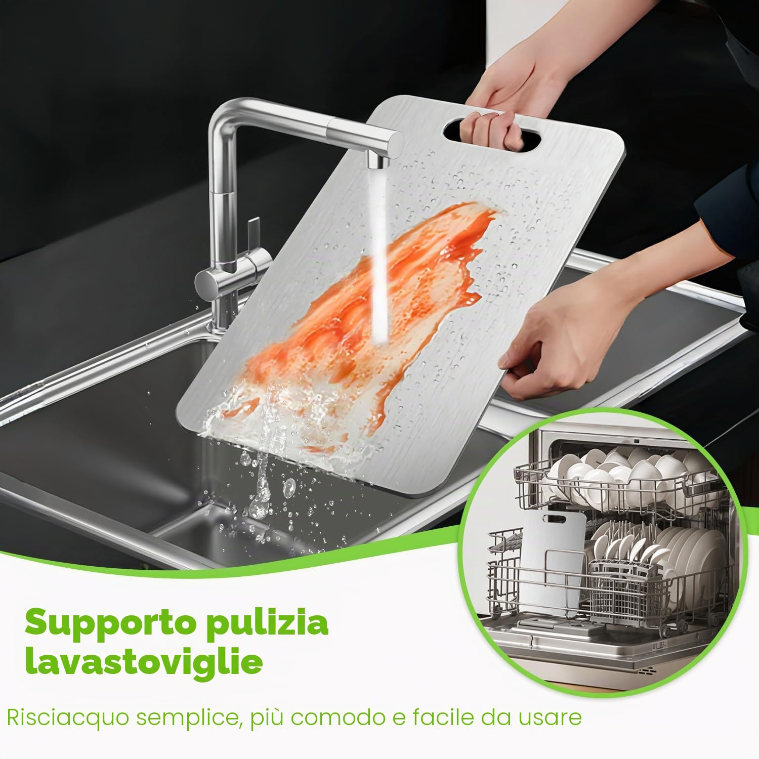 Tagliere in titanio double-face, 100% puro titanio, per cucina, per uso alimentare, antimacchia, durevole e facile da pulire (34 x 23 cm)