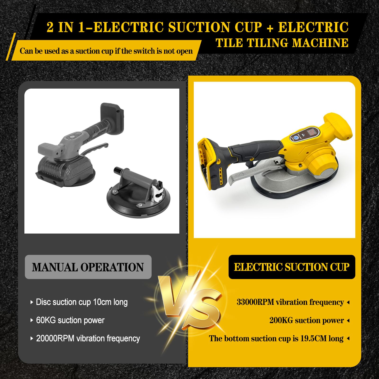 Herramienta de vibración de azulejos para batería Dewalt de 20 V con ventosa de 7.6 pulgadas, vibrador de nivelación de pared de ladrillo, 200 kg de adsorción, ventosa de azulejos, herramienta