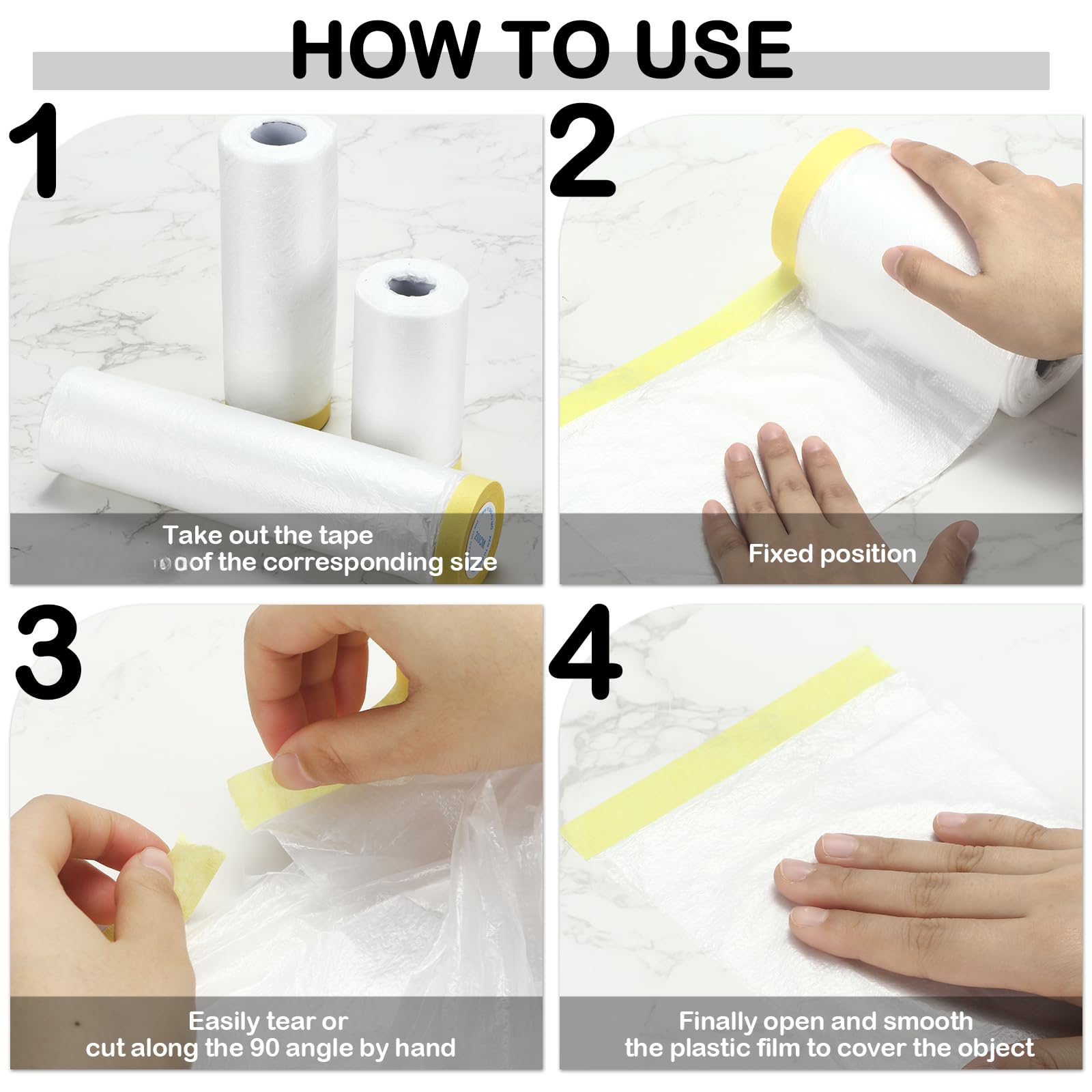 12 rotoli di nastro e drappeggio assortiti, fogli di plastica pre-nastrati, carta per mascherare trasparente per pittura automobilistica, 3 misure multiple x 66 piedi/rotolo