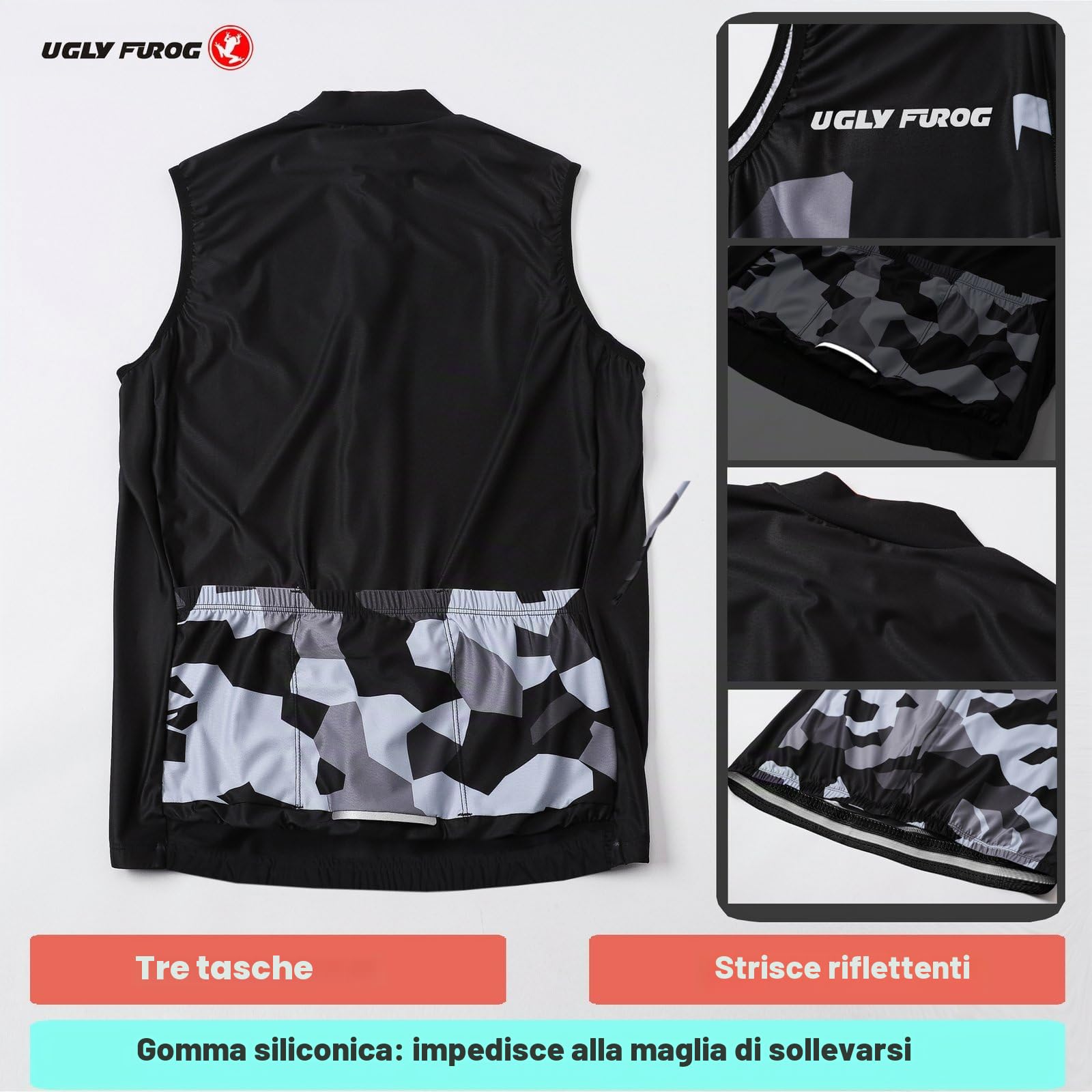 Ugly Frog Ciclismo Gilet Antivento da Uomo Traspirante Senza Maniche Ciclismo per Bicicletta WMJX03F