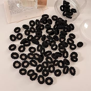 500 PCS Multicolor Cotton Hair Ties, Small Seamless Kids Hair Ties Soft No-Crease Baby Hair Elastics for Girls, Kids & Toddlers, Gentle Ponytail Holders for Thin & Thick Hair. (Black)