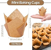 Vista 2 de Ruisita 150 piezas de mini tazas para hornear, tulipán, forros para magdalenas, forros para magdalenas, para bodas, cumpleaños, Navidad, fiestas