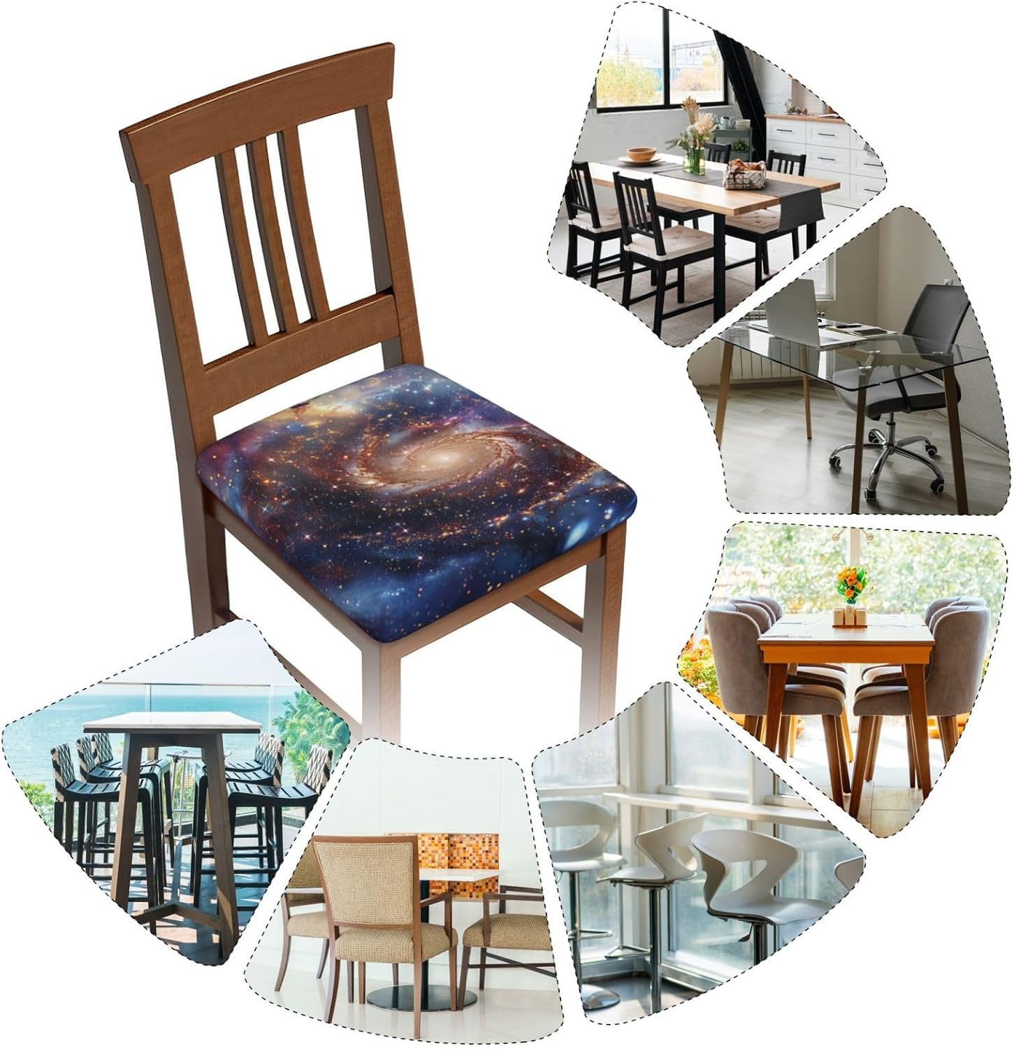 Universe Galaxy Print Print Square Cushion Covers 6 Pcs Set Elastic Non-Slip Seat Cushion Slipcovers Pet Furniture Protectors for Chair, Sofa