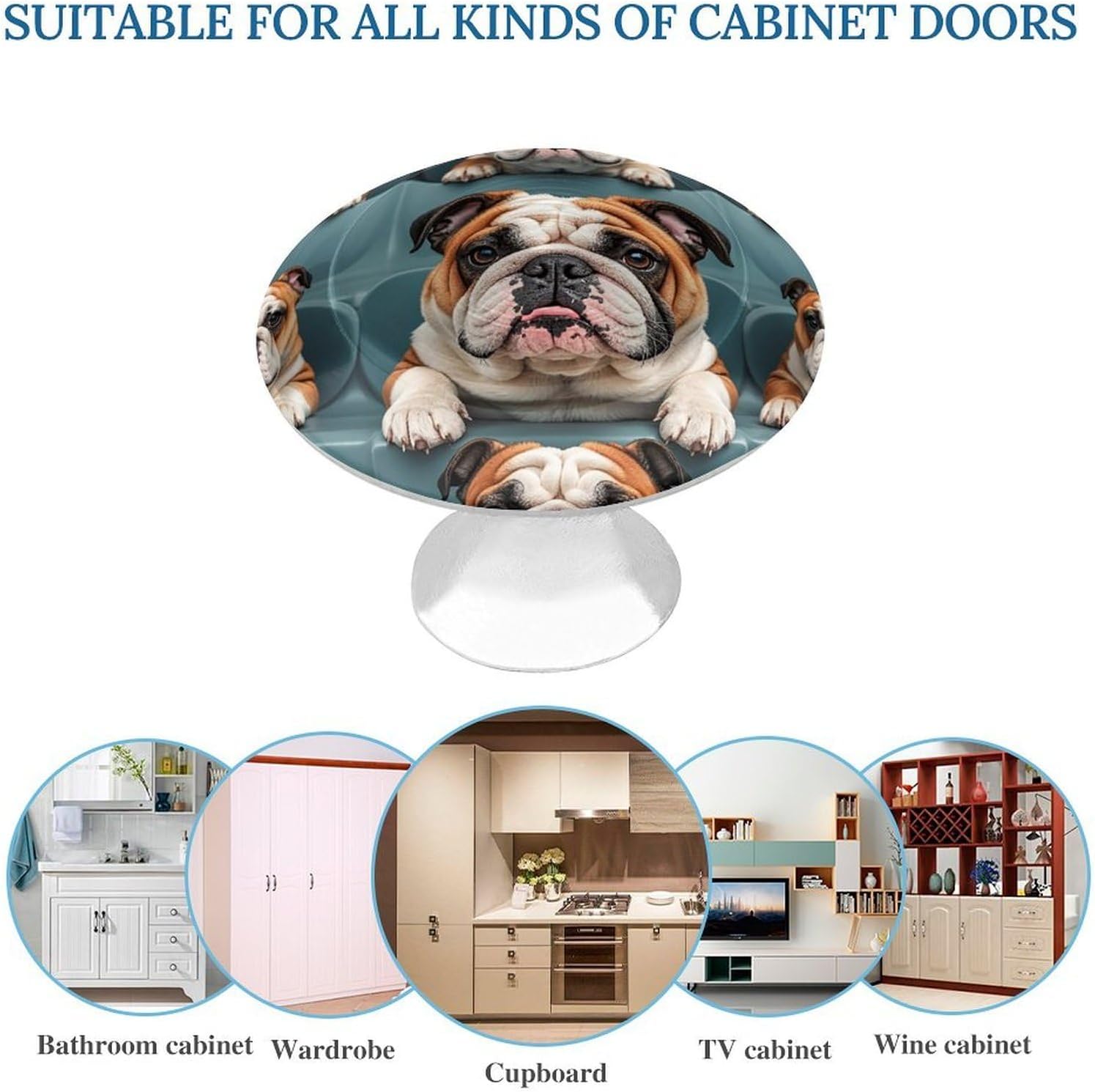 Funny English Bulldog Cabinet Knob 2 Pack Mini Round Drawer Pulls Stainless Steel Dresser Drawer Knobs Kitchen Drawer Hardware for Bathroom Dresser Closet Door Knobs image 3
