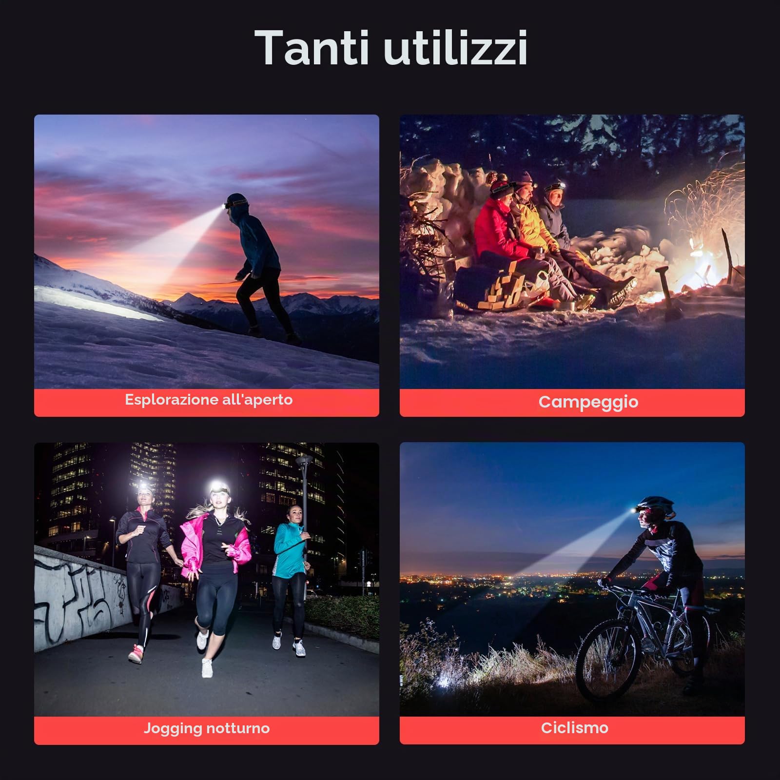 COPIC Torcia Frontale 1100 Lumen LED Ricaricabile con Sensore di Movimento, 14 Modalità con Luce Rossa, USB, 90° Regolabile, IPX4 per Running, Trekking, Campeggio, Pescae Lavoro Notturno