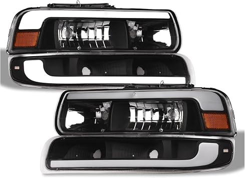 Topline Fits Strip Headlights+Bumper Blk Black Housing With Amber Reflector Clear-Lens -Lighting Technology GM2502187 15199558 TF90S00STLSHB9902,Repair your car