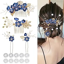 Wedding Hair Accessories, Flower Hair Pins, 10pcs Spiral Hair Pins with Pearls for Brides, Bridesmaids, Women and Girls (Royal Blue)