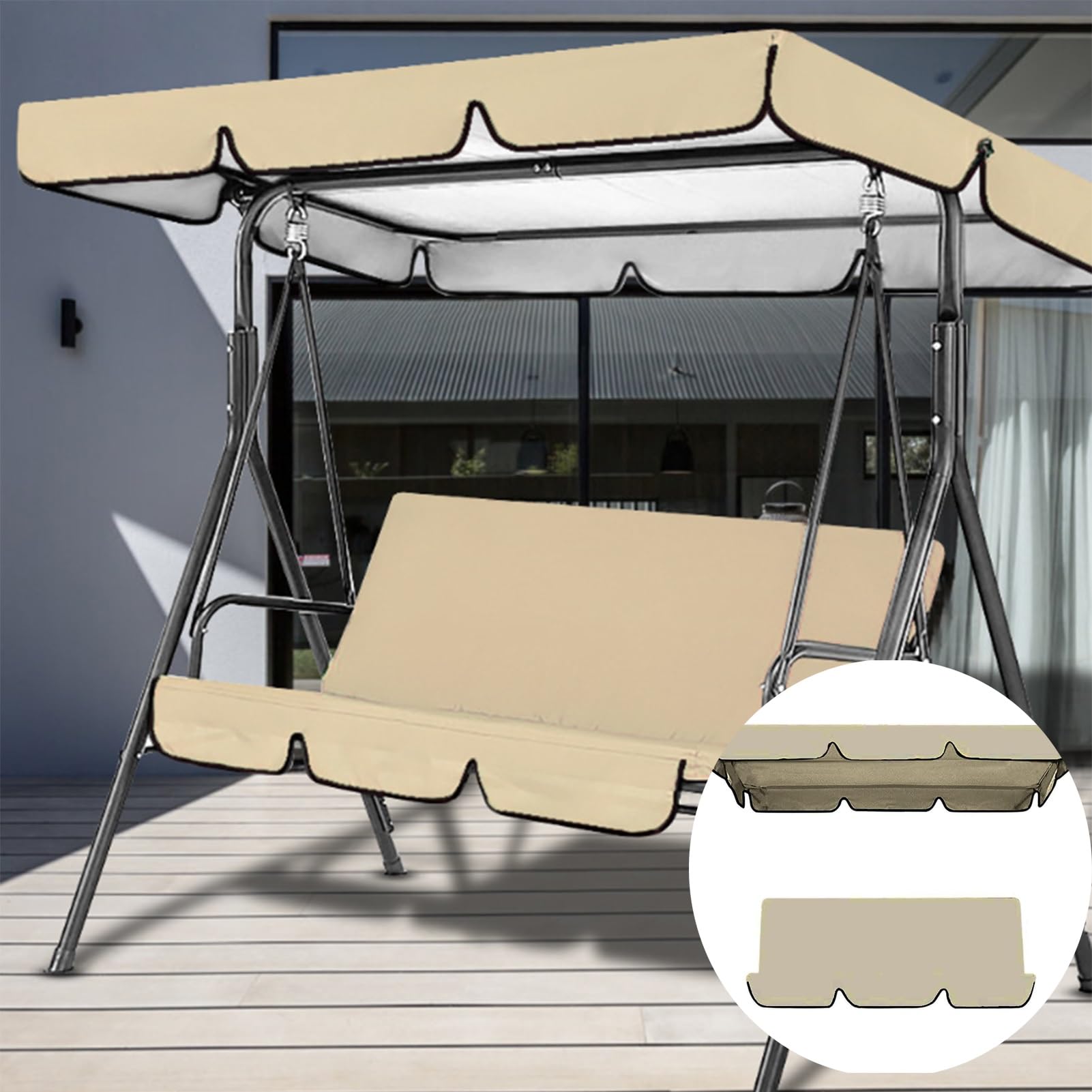Copertura di ricambio per dondolo a 2/3 posti, impermeabile, in poliestere, resistente, per dondolo da patio, resistente ai raggi UV, 142 x 119,9 x 18 cm, beige