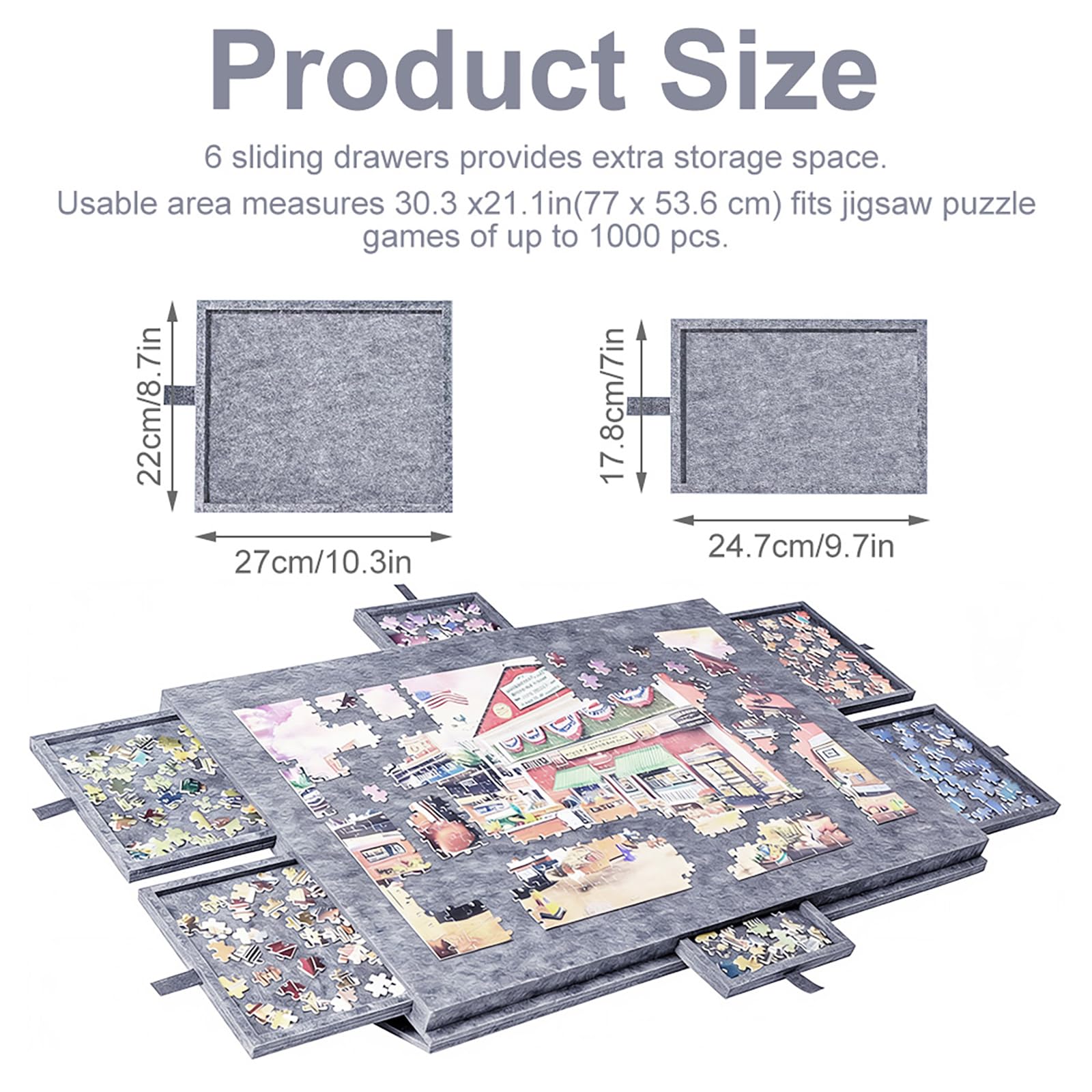Przechylany stół do puzzli, deska do puzzli, do 1000 elementów, przenośna deska z 6 szufladami, lekki filcowy stół puzzle ze stojakiem 2 w 1 i pokrywą, szary