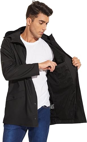 Miniatura 2 de Fahsyee Chaqueta impermeable para hombre - Impermeable para hombre, abrigo ligero con capucha larga transpirable cortavientos trinchera