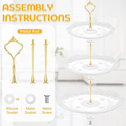 Miniatura 6 de Tatuo 2 soportes de porcelana de 3 niveles para cupcakes, torre para tartas, pastelería para servir postres, soporte escalonado de cerámica blanca