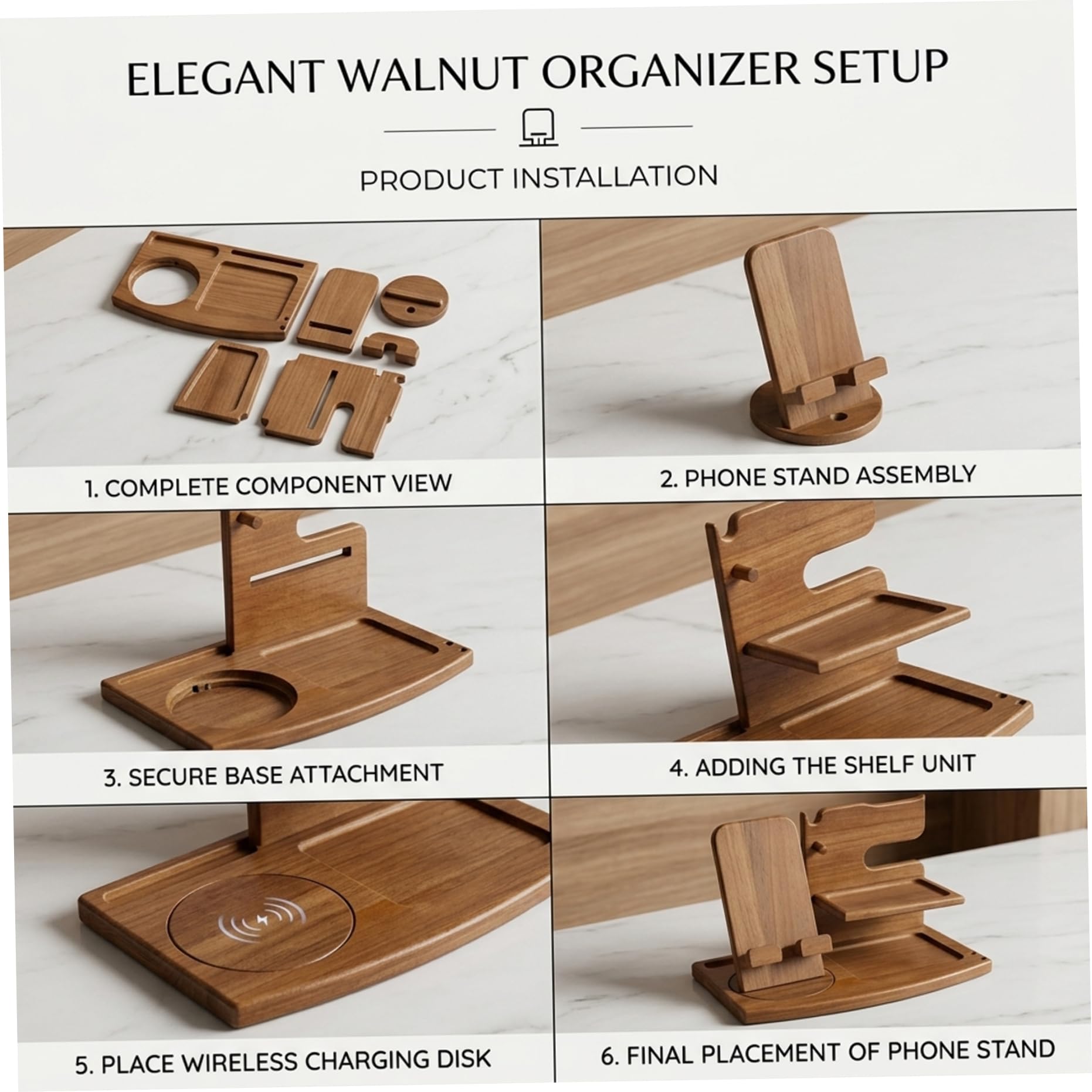 Organiseur de table de chevet en bois pour homme avec support montre – Station d'accueil multifonction pour téléphone, table chevet, plateau rangement pour téléphone, lunettes, bijoux