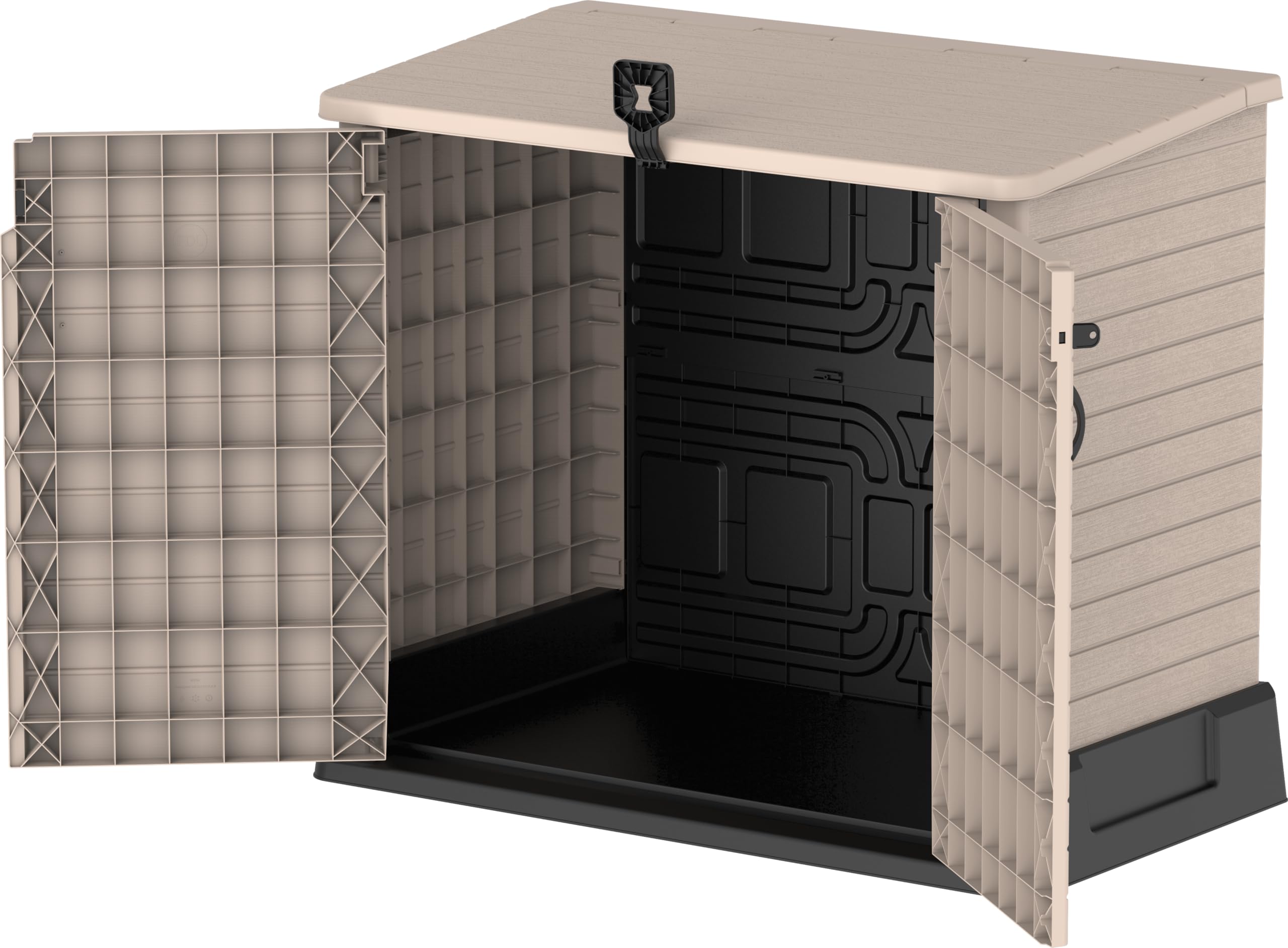 Duramax StoreAway 850L Plastic Garden Shed, Outdoor Storage Shed, Wheelie bin box, Wheelie Bin Hideaways, Durable Construction, Ideal for Tools, BBQs & 2x Garbage Bins, 130x74x110 cm, Warm Taupe
