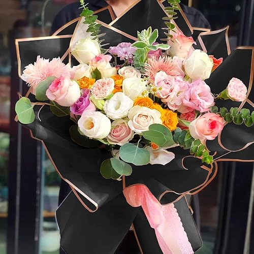 Miniatura 5 de JOYIT 60 hojas de papel de regalo de flores rosadas, papel de regalo de ramo de flores con cinta y tarjetas, papel de flores impermeable para bodas,