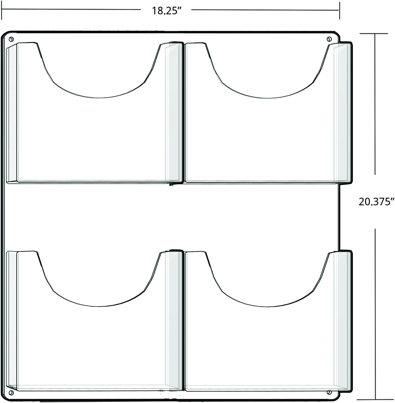 Clear Acrylic Wall Mounted Four-Pocket Magazine Holder