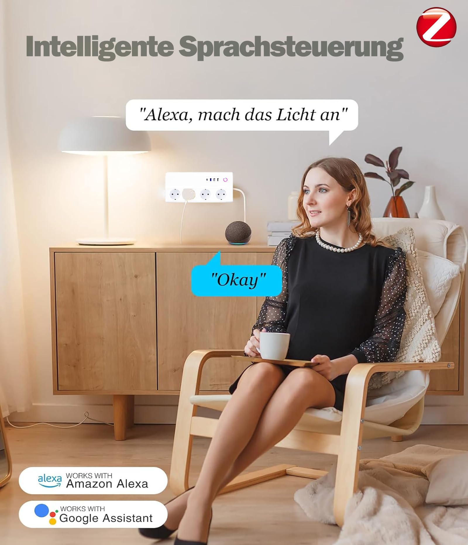 ZigBee Mehrfachsteckdose, Überspannungsschutz, 1,5 m Verlängerungskabel, Vier USB-Anschlüsse (DREI USB-A und EIN USB-C), kompatibel mit Home Assistant, 2MQTT, ZHA, Alexa und Google