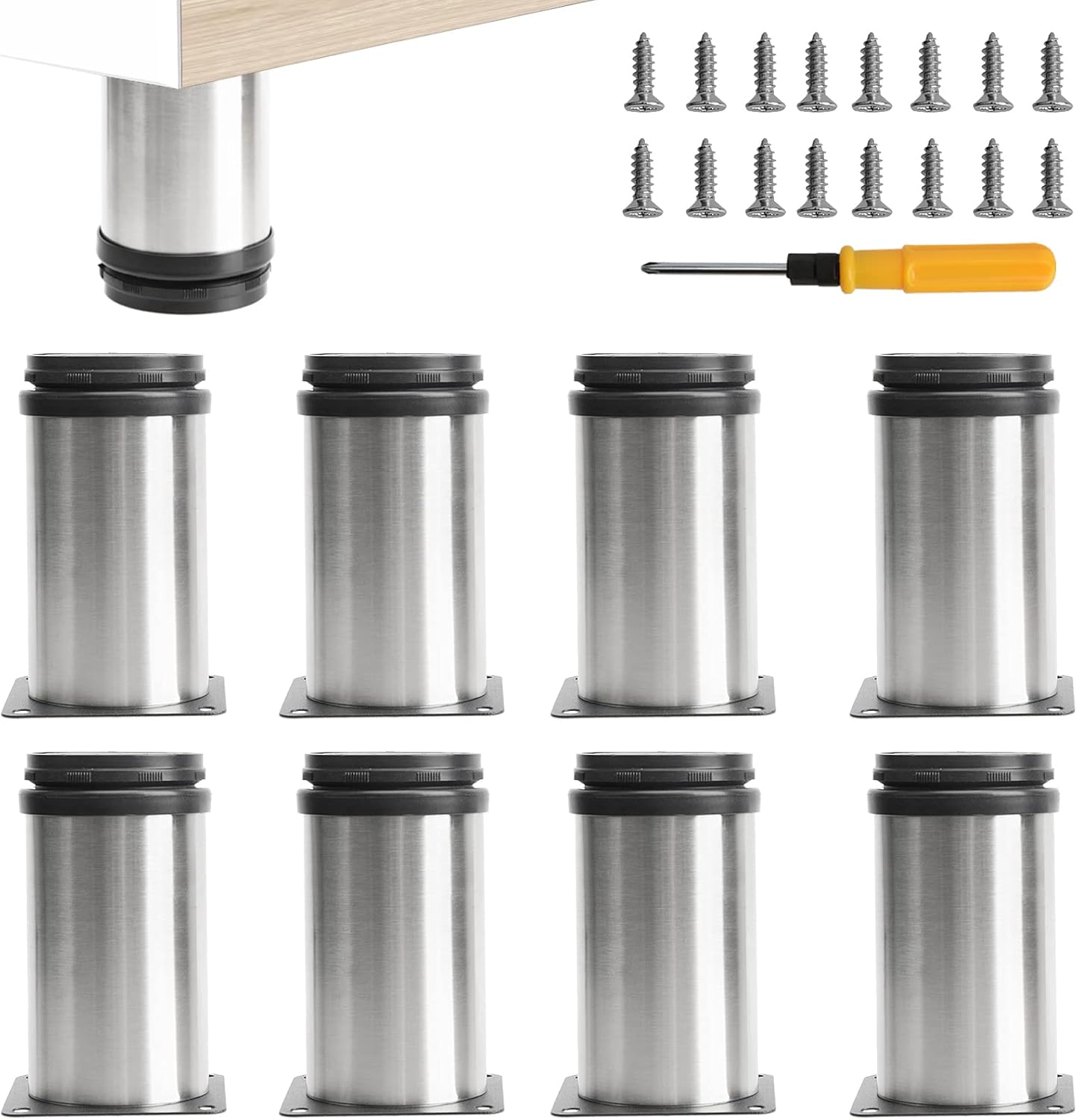 Toolzia 8 Pcs 100mm Stainless Steel Heavy Duty Metal Furniture Feet