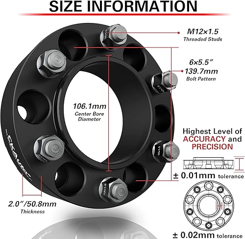Miniatura 3 de CKAuto Paquete de 2 espaciadores de rueda centrados en cubos de 6 x 5.5, espaciadores de rueda de 2.00 pulgadas, 0.236 x 5.500 in, orificio central