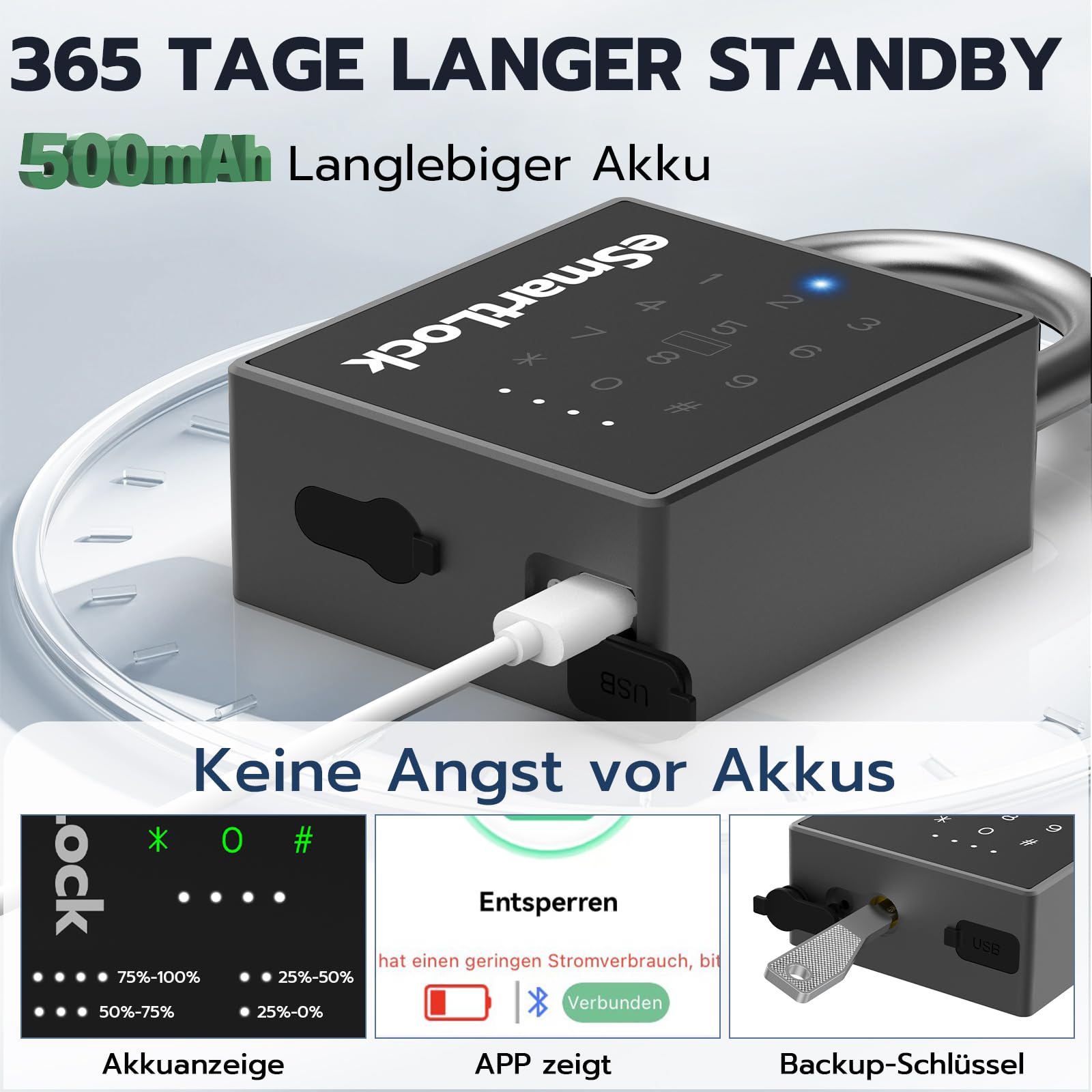 Eseesmart Smart Zahlenschloss Vorhängeschloss, Bluetooth Schloss mit Zahlencode RFID, Wetterfestes Groß Vorhängeschloss mit Schlüssel IP68 Outdoor Elektrisch Smart Lock für Tür Garten Keller Spind