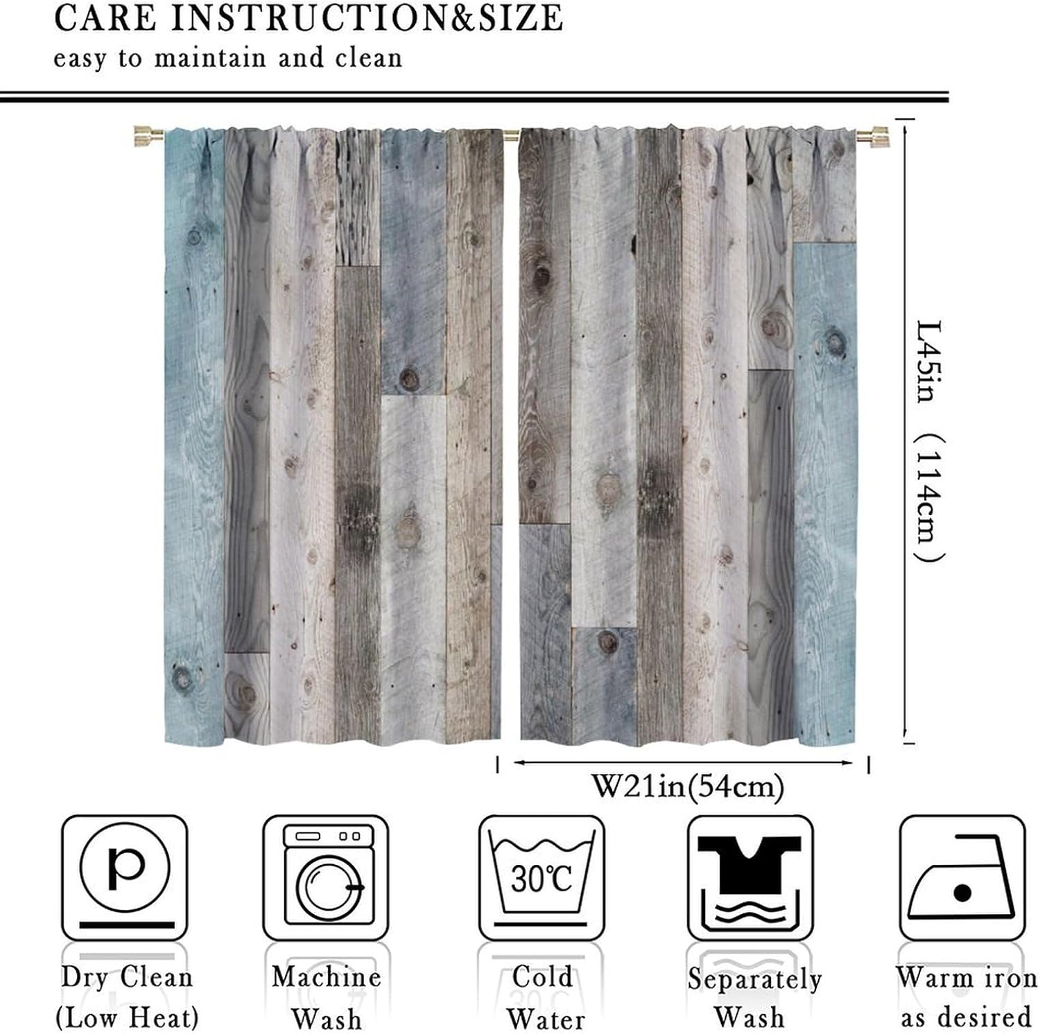 Farmhouse Barn Door Curtains Rustic Wood Country Vintage Rural Blue Grey Wooden Plank Cabin Barnwood Curtain with Rod Pocket Home Decor Drapes Window Treatments 2 Panels Set 42x45 Inch